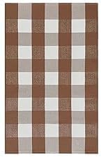 KOZYFLY Buffalo Plaid Area Rugs 27.5x43 Inches Coffee and White Checkered Rug Washable Front Door Mat Hand Woven Cotton Outdoor Rug Small Rug for Front Porch Kitchen Entryway Patio Bathroom