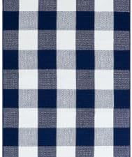 KOZYFLY Buffalo Plaid Area Rugs 3x5 Ft Navy and White Checkered Rug Washable Front Door Mat Hand Woven Cotton Outdoor Rug Large Rug for Front Porch Kitchen Entryway Patio Bathroom