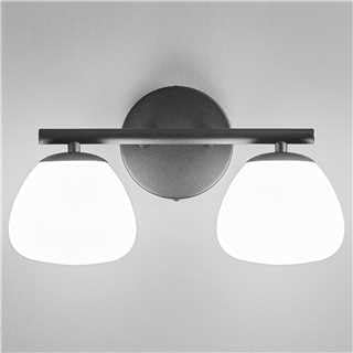 Modern 2 Light Bathroom Vanity Light Black Vanity Light Bathroom Light Fixtures Over Mirror with Milk Glass Shade Bathroom Wall Sconce