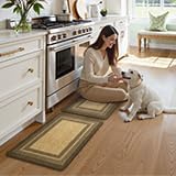 KIMODE Anti Fatigue Kitchen Mat, Cushioned Boho Kitchen Rugs Sets of 2, Non Slip Farmhouse Kitchen Mats for Floor, Waterproof Standing Desk Mats for Laundry Office Sink Brown/Khaki 20"x47"+20"x32"