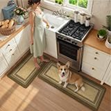 KIMODE Anti Fatigue Kitchen Mat, Cushioned Boho Kitchen Rugs Sets of 2, Non Slip Farmhouse Kitchen Mats for Floor, Waterproof Standing Desk Mats for Laundry Office Sink Brown/Khaki 20"x47"+20"x32"