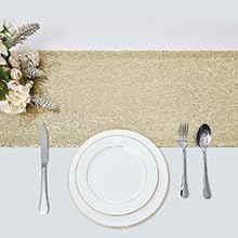 10 Packs 12 x 108 inches Champagne Gold Sequin Table Runner, Glitter Champagne Table Runner for Wedding Birthday Bachelorette Holiday Party Supplies Decorations Bridal Shower Baby Shower