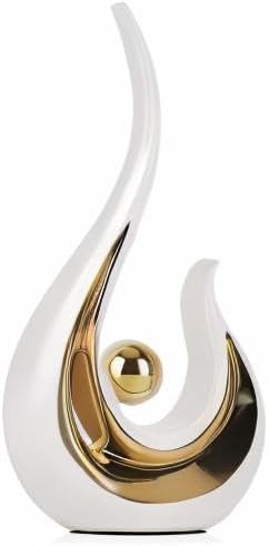 LCCCK White Gold Abstract Figurine Statues for Home Decor – Modern Ceramic Sculpture Accent, Decorative Statues for Living Room, Shelf, TV Stand, Office or Coffee Table Centerpiece Art Decoration