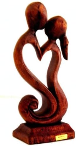OMA Wooden Hand Crafted Romantic Love Statue Eternal Love Kiss Figurine Home Decor Gift