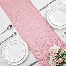 10 Packs 12 x 108 inches Rose Pink Sequin Table Runner, Glitter Pink Table Runner for Wedding Birthday Bachelorette Holiday Party Supplies Decorations Bridal Shower Baby Shower