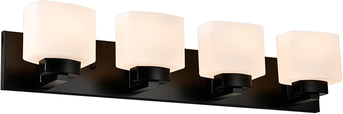 Design House 588426 Dove Creek Vanity Light Dimmable with Frosted Glass for Above Bathroom Mirror, Matte Black, 4-Light