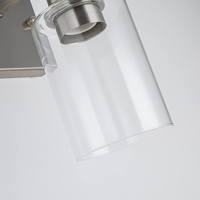 EMONG Brushed Nickel Bathroom Light Fixtures, 1-Light Vanity Lights with Clear Glass Shade, Wall Sconces for Hallway, Farmhouse, Living Room, Kitchen