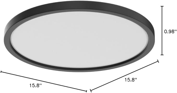 15.8 Inch Black Blush Mount Ceiling Light, Dimmable & 3000K-4000K-5000K Selectable - 24W Low Profile Slim Surface, 2 Pack