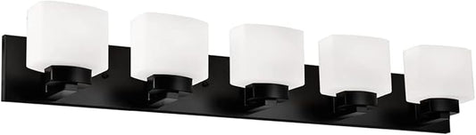 Design House 589499 Dove Creek Vanity Light Dimmable with Frosted Glass for Above Bathroom Mirror, Matte Black, 5-Light