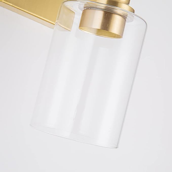 EMONG Gold Bathroom Light Fixtures,1-Lights Brushed Brass Vanity Light with Clear Glass Shade, Wall Sconces for Hallway, Farmhouse, Living Room