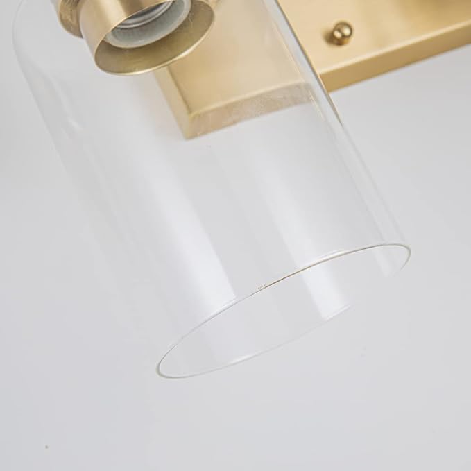 EMONG Gold Bathroom Light Fixtures, 2-Lights Brushed Brass Vanity Light with Clear Glass Shade, Modern Wall Sconces for Hallway, Farmhouse, Living Room