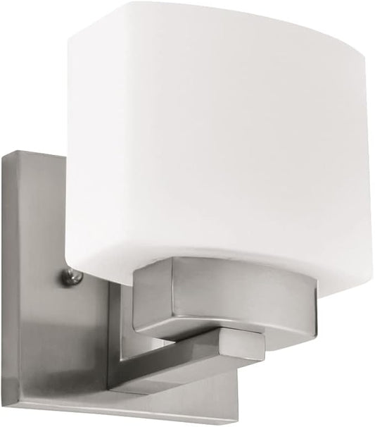 Dove Creek Wall Light Sconce, Satin Nickel Finish, Frosted Glass, Dimmable, for Hallway, Bathroom, Foyer, Bedroom – Design House, 577981