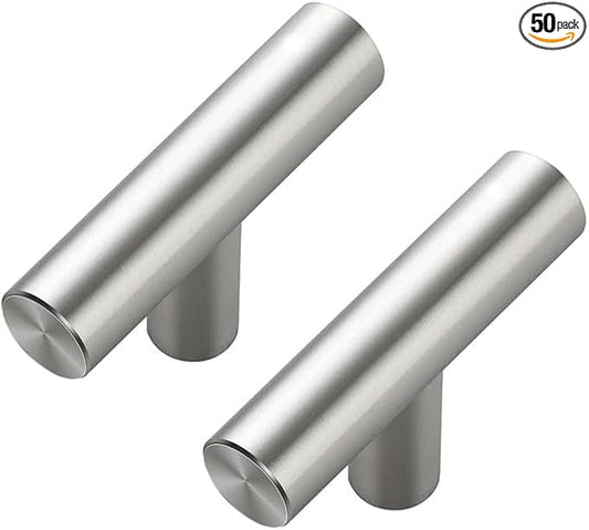 50 Pack Brushed Nickel Cabinet Knobs - Kitchen Cabinet Knobs Silver Cabinet Pulls for Kitchen Cabinet Drawer Stainless Steel Dresser Knobs for Cabinet Hardware 2in Length Single Hole T Bar