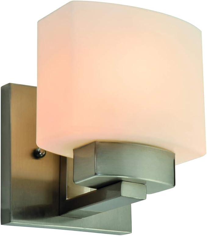 Dove Creek Wall Light Sconce, Satin Nickel Finish, Frosted Glass, Dimmable, for Hallway, Bathroom, Foyer, Bedroom – Design House, 577981