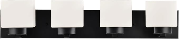 Design House 588426 Dove Creek Vanity Light Dimmable with Frosted Glass for Above Bathroom Mirror, Matte Black, 4-Light