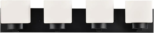 Design House 588426 Dove Creek Vanity Light Dimmable with Frosted Glass for Above Bathroom Mirror, Matte Black, 4-Light