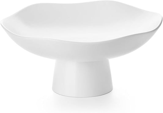 Nucookery Ceramic Fruit Bowl for Kitchen Counter, Modern Fruit and Bread Basket Stand,10 inch Large Decorative Bowl for Home Kitchen Decor, Fruit & Vegetables Holder Storage, Matte White