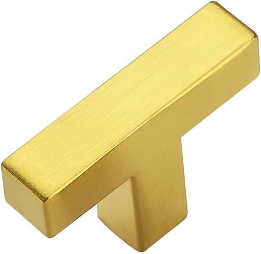1 Pack Brushed Brass Cabinet Knobs - Kitchen Cabinet Knobs Gold Cabinet Pulls for Kitchen Cabinet Drawer Stainless Steel Dresser Knobs for Cabinet Hardware 2in Length Single Hole Square