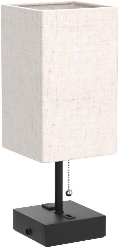 Table Lamp for Bedroom Set of 2, Bedside Lamps with 3 Color Temperatures Night Light, Lamp for Night Stands with AC Outlet and Square Shade, Pull Chain Small Desk Lamp for Living Room Home Decor