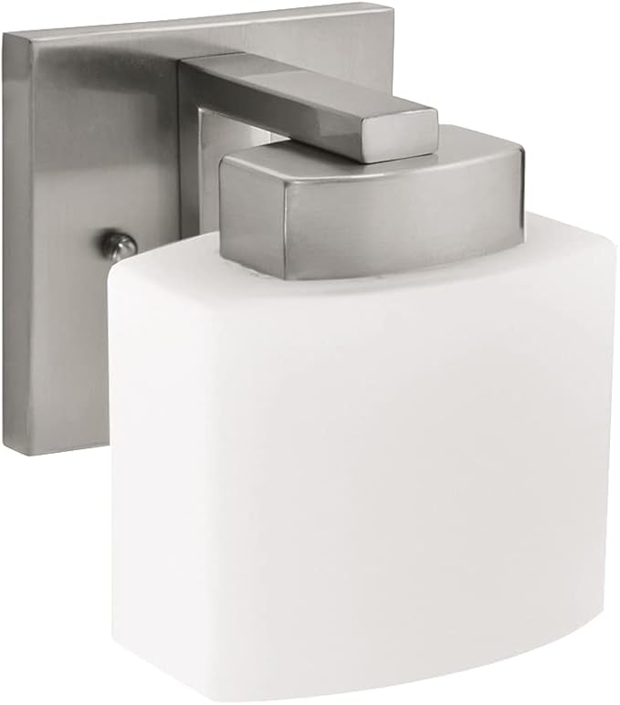 Dove Creek Wall Light Sconce, Satin Nickel Finish, Frosted Glass, Dimmable, for Hallway, Bathroom, Foyer, Bedroom – Design House, 577981