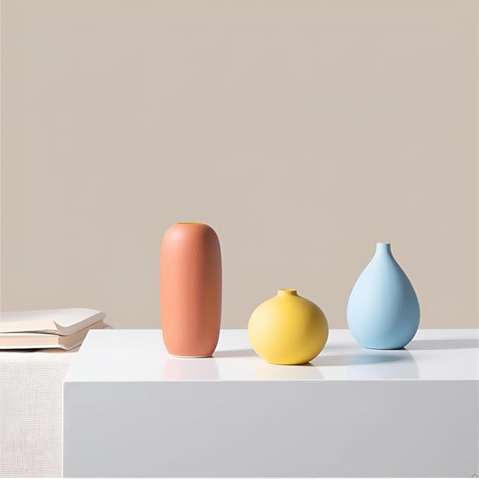Small Ceramic Vase Set 3, Modern Matte Decorative Vases for Home Decor, Living Room, Bedroom & Office Tabletop Classical, Creative Shelf, Table, Bookshelf, Entryway, Coffee Table Decor