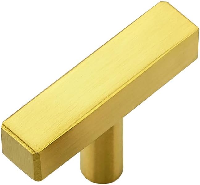 1 Pack Gold Cabinet Knobs - Sqaure Bar Cabinet Pulls Brushed Brass Knobs for Kitchen Drawer Stainless Steel Dresser Pulls for Kitchen Hardware 2in Length Single Hole