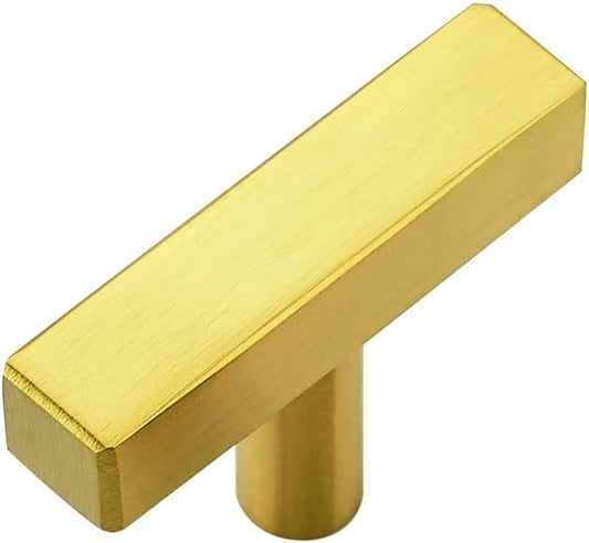 1 Pack Gold Cabinet Knobs - Sqaure Bar Cabinet Pulls Brushed Brass Knobs for Kitchen Drawer Stainless Steel Dresser Pulls for Kitchen Hardware 2in Length Single Hole