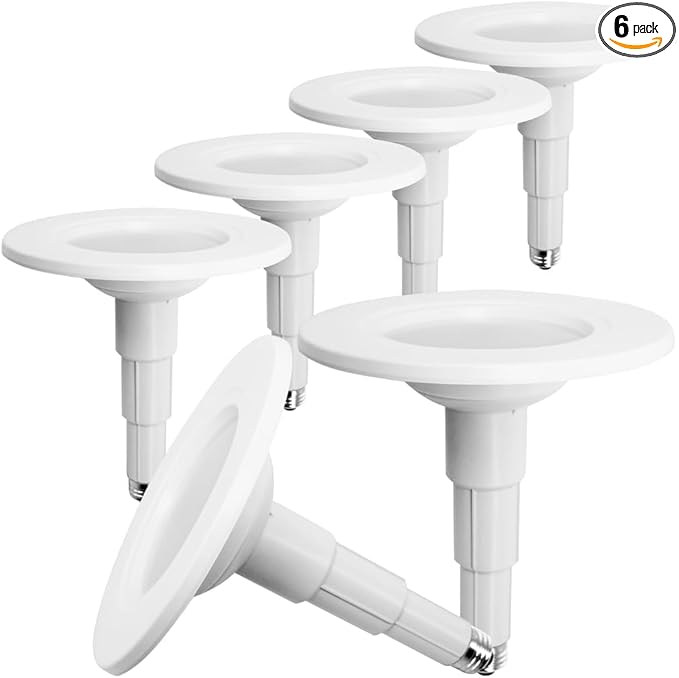 Jolux 5/6 Inch Adjustable Height LED Can Lights Retrofit Recessed Lighting 6 Pack,800 lumens 5000K Daylight,Dimmable, 12W=60W,ETL Damp Rated,Easy Retrofit Downlight Install,E26 Base,Flat Trim.