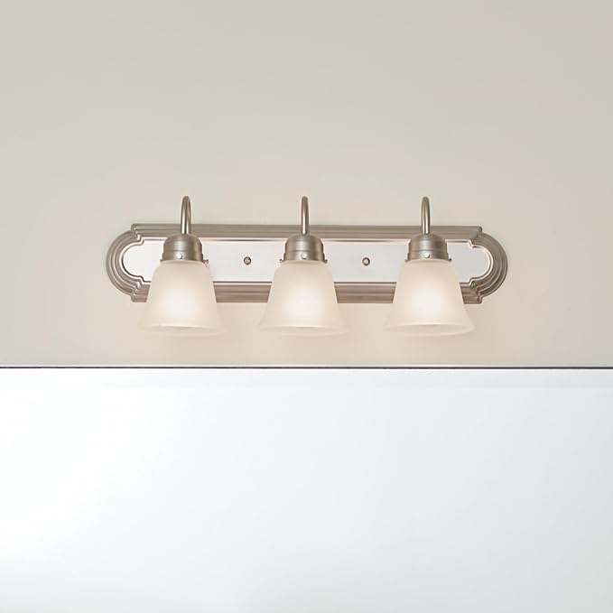 Kichler 24" 3-Light Vanity Bath Light in Brushed Nickel, Modern Bathroom Light with Clear Satin Etched Glass, (24" W x 8" H), 5337NIS