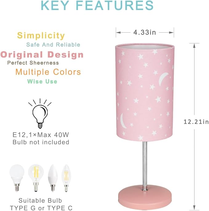 Lampwell Alee Small Modern Pink Moon Table Lamp Set of 2,4.33H12.21IN,Bulb Excluded