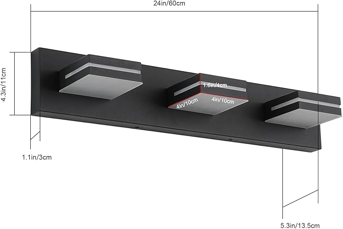 SineRise LED Modern Bathroom Vanity Light Fixtures (3-Light, 24-Inch), Matte Black Modern Acrylic Bathroom Wall Lighting Fixtures Over Mirror (Cool White 6000K)