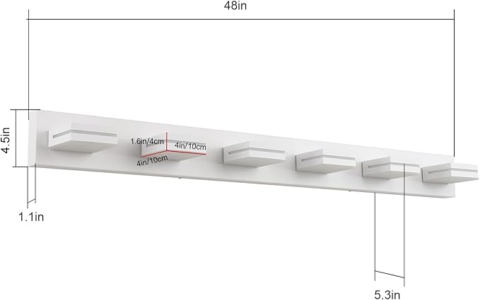 SineRise LED Modern Bathroom Vanity Light Fixtures (6-Light, 48-Inch), Matte White Modern Acrylic Bathroom Wall Lighting Fixtures Over Mirror (Cool White 6000K)