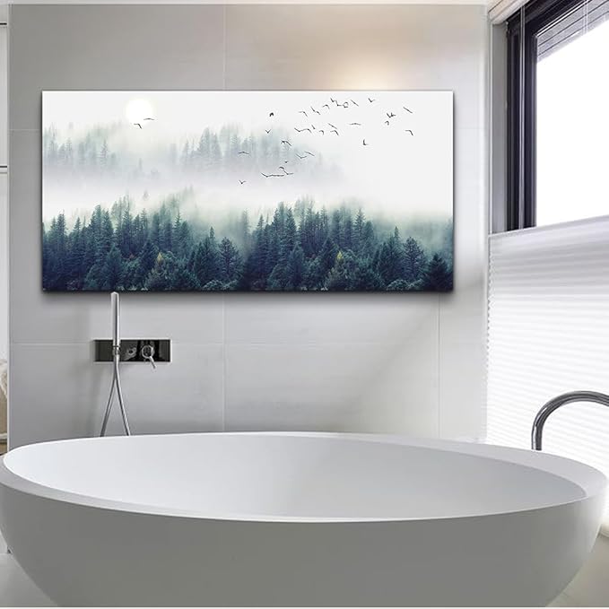 Wapluam Canvas Wall Art For Living Room Bedroom Wall Decor Modern Home Decor Office Wall Decorations Fog Forest Landscape Wall Painting Stretched And Framed Pictures Ready To Hang Art Works 40 X 20