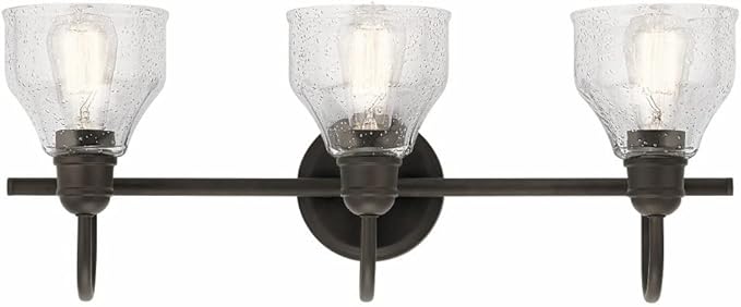 KICHLER Avery 24" 3-Light Bathroom Vanity Light in Black with Clear Seeded Glass for Bathroom and Powder Room Vanity, Industrial Styling, (24" W x 9.5" H x 8.25" Ext.), 45973BK