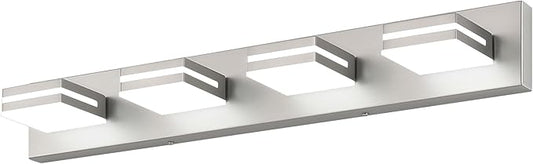 SineRise LED Modern Bathroom Vanity Light Fixtures (4-Light, 30-Inch, Dimmable), Brushed Nickel Modern Acrylic Bathroom Wall Lighting Fixtures Over Mirror (Cool White 6000K)