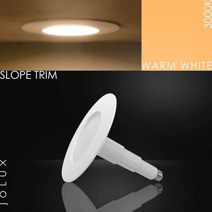 Jolux 6-Pack 5/6" Retrofit LED Recessed Lighting,12W=60W,3000K WarmWhite,800LM,Dimmable Can Lights,ETL,Damp Rated,Simple Installation Adjustable Retrofit Downlight,Bevel Trim,E26 Base