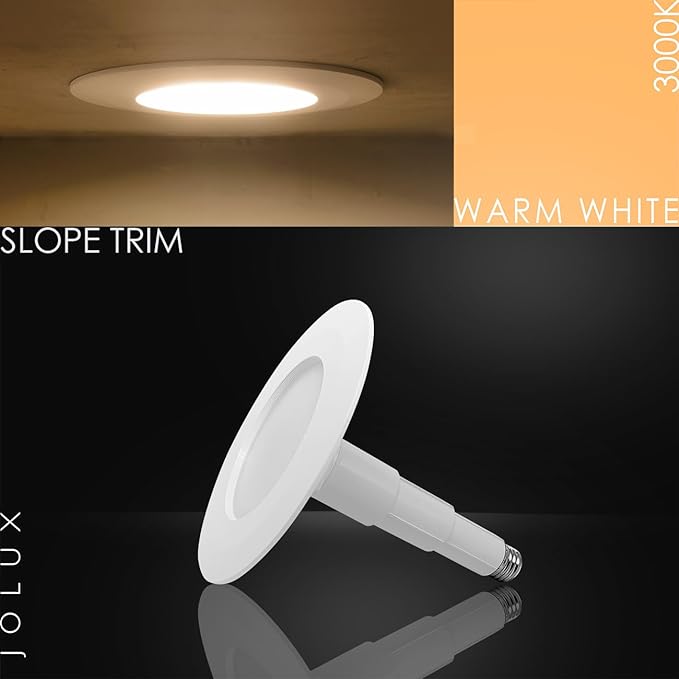 Jolux 4-Pack 5/6" Retrofit LED Recessed Lighting,12W=60W,3000K WarmWhite,800LM,Dimmable Can Lights,ETL,Damp Rated,Simple Installation Adjustable Retrofit Downlight,Bevel Trim,E26 Base