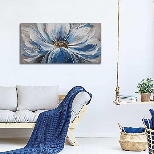 Flower Canvas Wall Art for Living Room Large White Blue Flower Picture Giclee Print Painting Wall Decor Framed Artwork Ready to Hang for Home Bedroom Wall Decoration Size 20x40