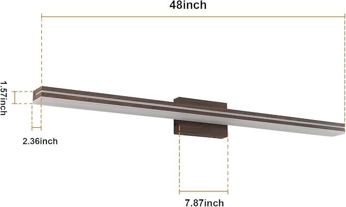 SineRise LED Modern Bathroom Vanity Light Fixtures (48-Inch, 3000K/4000K/6000K, Dimmable), Brown Wood Painted Modern Acrylic Bathroom Wall Lighting Fixtures Over Mirror