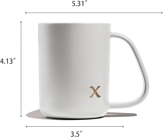 COLLECTIVE HOME - Ergonomic Handle Ceramic Mug, 15 oz Personalized Coffee Cup with Golden Initial, Microwave & Dishwasher Safe, Elegant Monogram Tea Mug in Gift Box for Home & Office (White-x)