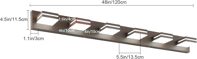 SineRise LED Modern Bathroom Vanity Light Fixtures (6-Light, 48-Inch, Dimmable), Brown Wood Painted Modern Acrylic Bathroom Wall Lighting Fixtures Over Mirror (Cool White 6000K)