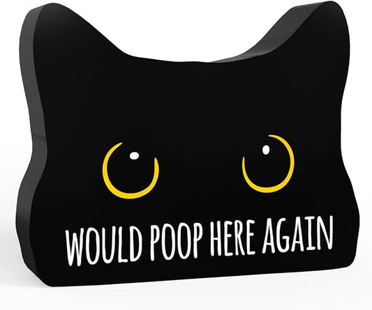 Would Poop Here Again Funny Bathroom Acrylic Decor Sign Black Cat Decor Cat Decor for Home Bathroom Cat Lover Gifts For Women Men