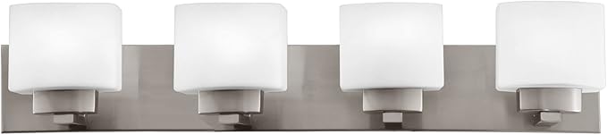 Design House 578013 Dove Creek Vanity Light Dimmable with Frosted Glass for Above Bathroom Mirror, Satin Nickel, 4-Light