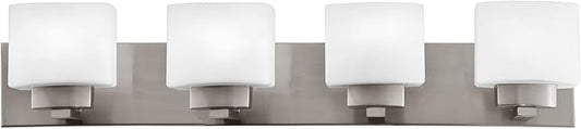 Design House 578013 Dove Creek Vanity Light Dimmable with Frosted Glass for Above Bathroom Mirror, Satin Nickel, 4-Light