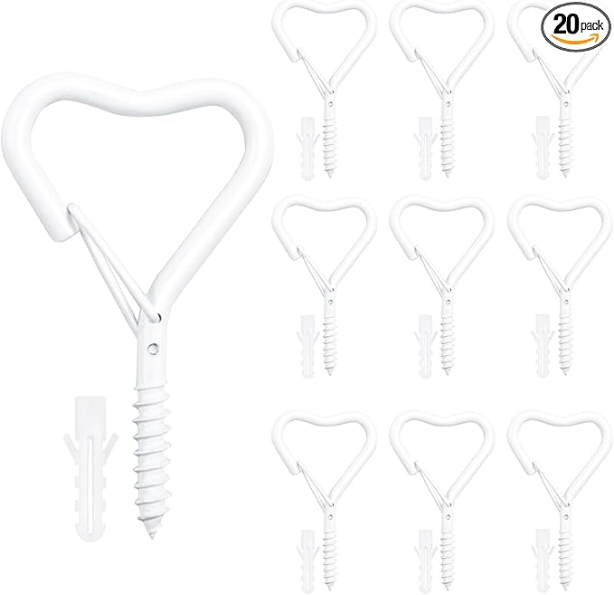Lamp Wire Hook,Heart-Shaped Screw-in Wall Hooks for Outdoor Decor, Champagne Metal, Key Hook,Decorative Plant Hanging,Clothes Hook (White, 10Pcs)