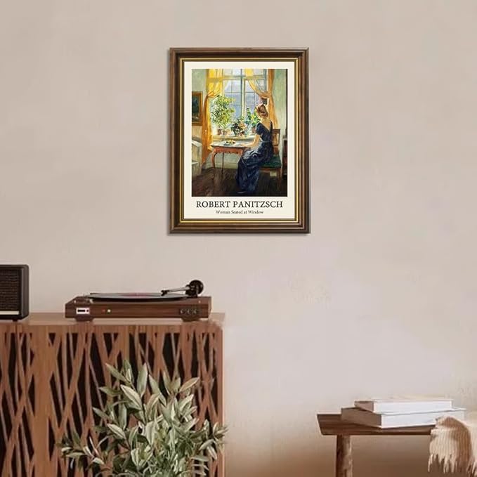 Yihaca Framed Wall Art Vintage Decor, Classical Woman Seated at Window Canvas Prints Vintage Painting Wall Art Decor for Bedroom,Living Room,Study-12''x16''in Vintage Brown Framed