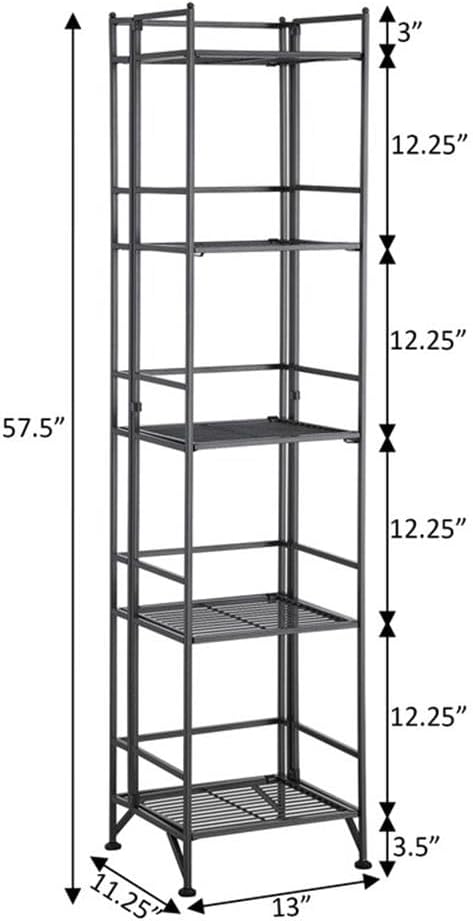 Convenience Concepts Xtra Storage Shelves - 5-Tier Folding Metal Storage Shelves, Closet Organizer for Office, Laundry Room, Bedroom, Garage, Kitchen, Bathroom, Speckled Gray