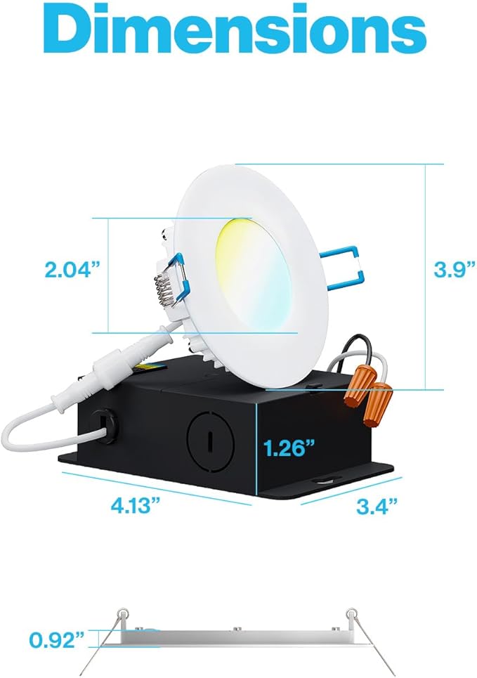 Sunco 6 Pack 3 Inch Recessed LED Lights, Ultra Thin Ceiling Lighting, 500 LM, 8W (50W Equivalent), Selectable 2700K/3000K/4000K/5000K/6000K, Dimmable, Wafer Thin, Canless with Junction Box