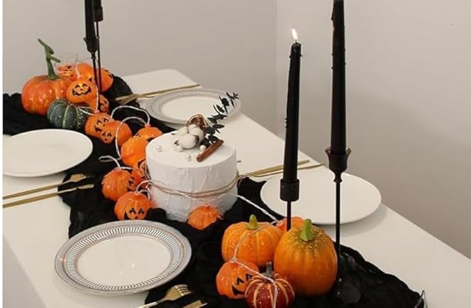 FEXIA 3 Pack Black Table Runner 35x120 Inches for Gothic Baby Shower Decoration Gauze Rustic Table Runner for Wedding Party First Communion Centerpiece Engagement Bridal Shower Boho Decor