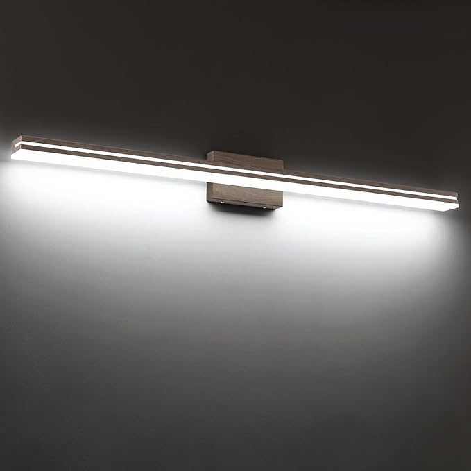 SineRise 48-Inch LED Modern Bathroom Vanity Light Bar, Brown Modern Acrylic Bathroom Wall Lighting Fixtures Over Mirror (Cool White 6000K)